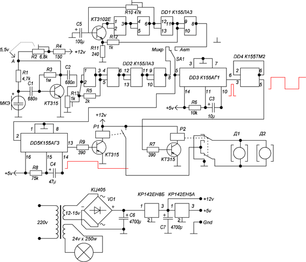 схема светового прибора для дискотек с аудиоконтролем